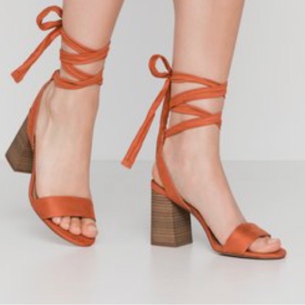 Call It Spring Open Toe Chunky Heel Orange Vegan … - image 1